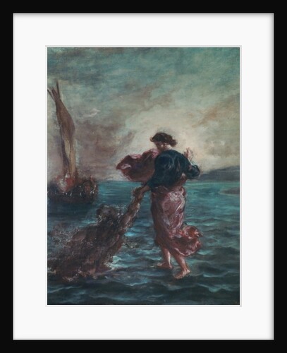 Christ walking on water and reaching out his hand to save Saint Peter by Ferdinand Victor Eugene Delacroix