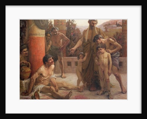 A Spartan points out a drunken slave to his sons, 1900 by Fernand Sabbate