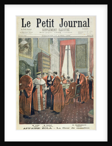 Title page depicting the Court of Cassation with Mr. Loew, Mr. Chambareaud and Mr. Manau by Fortune Louis Meaulle