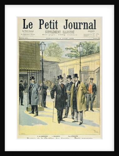 Title page depicting the reopening of the House of Deputies with Paul Granier de Cassagnac, Lucien Millevoye and Paul Deroulede by F.L. & Tofani Oswaldo Meaulle