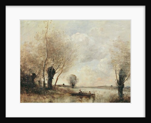 Fishermen moored at a bank by Jean Baptiste Camille Corot