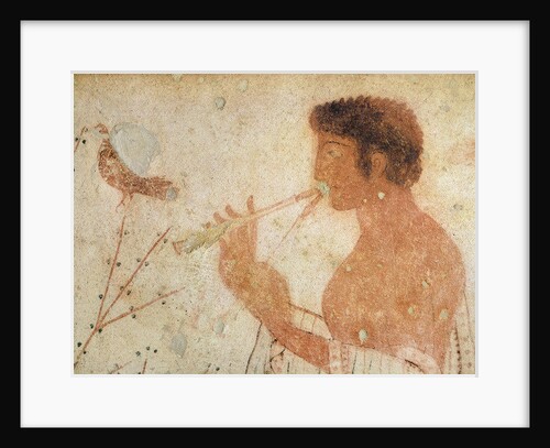 Detail of Musician playing a double flute by Etruscan