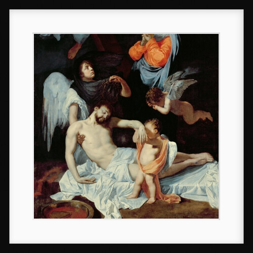 Christ at the foot of the cross, mourned by the Virgin and angels by Bertholet Flemalle