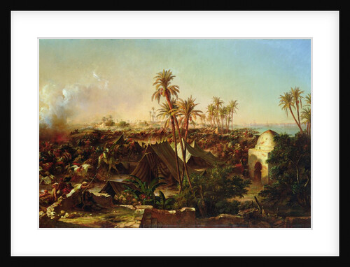 Battle with palm trees and tents by Jean Charles Langlois