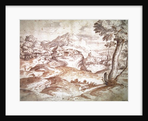 Wooded landscape with village and church by Titian (c.1488-1576)