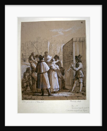 1pectators watching a Pulcinella show near the Pont des Arts in Paris by Jean Henri Marlet