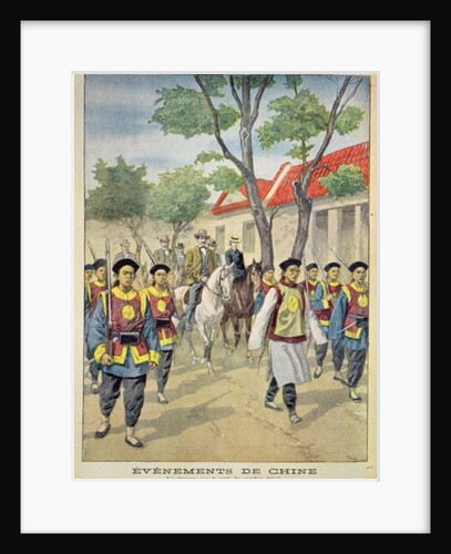European foreigners under armed escort by Chinese regular soldiers during the Boxer rebellion of 1899-1901 by Oswaldo Tofani