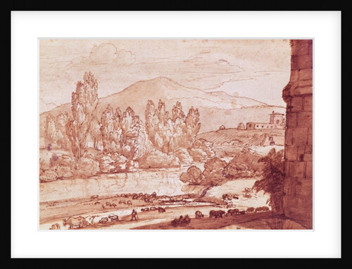 Landscape with a river, a herd of cattle and a herdsman by Claude Lorrain (1600-82)