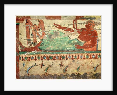 A guest at a funeral banquet holding an egg in his hand by Etruscan