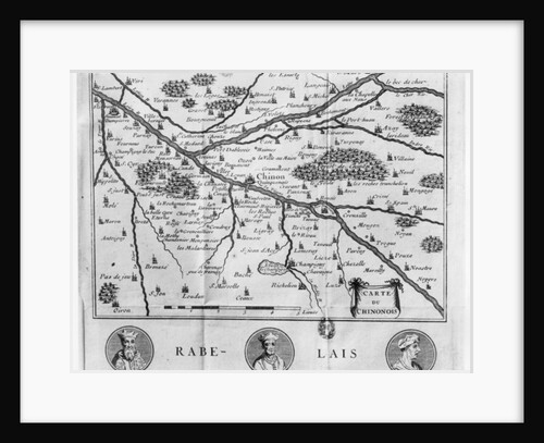Map of the region of Chinon related to the works of Francois Rabelais, published in 1725 by French School