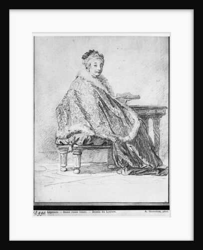 Russian woman at a table holding a book in her hand by Jean Baptiste Leprince