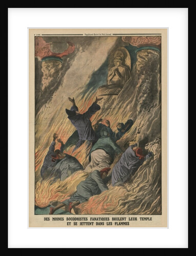 Fanatic Buddhist monks set their temple on fire and throw themselves into the flames, Island of Formosa by French School