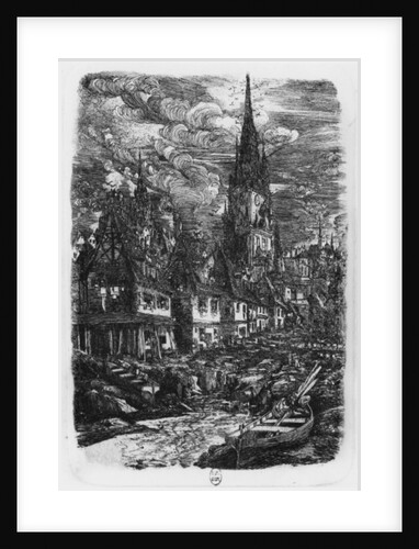 Fishing port with pointed steeple, 1860 by Rodolphe Bresdin