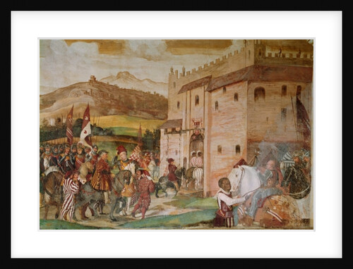 Reception of King Christian I of Denmark by the condottiere, Bartolomeo Colleoni, at the Castle of Malpaga in 1474, 1520-30 by Girolamo Romanino