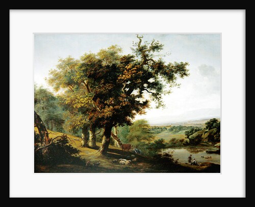 Landscape with three oak trees by Dutch School