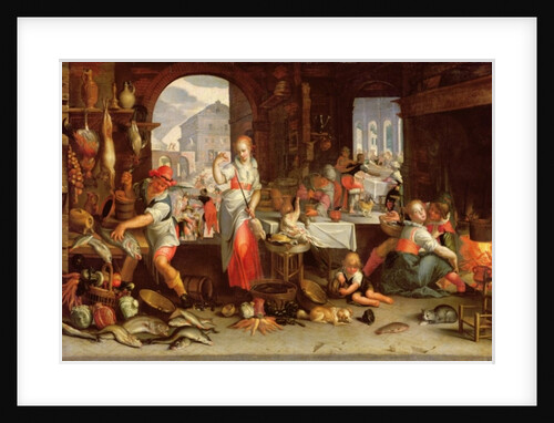 Kitchen Scene with the Parable of the Feast by Joachim Wtewael or Utewael or Wyewael