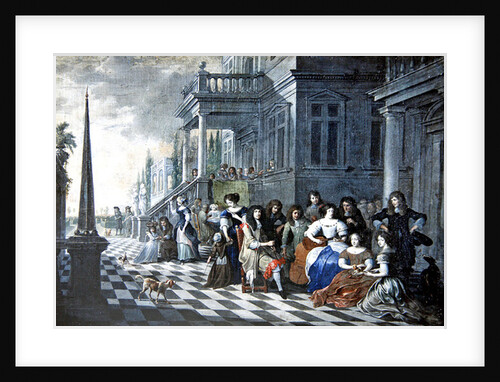 Characters making music in front of a palace, 1672 by Hieronymus Janssens