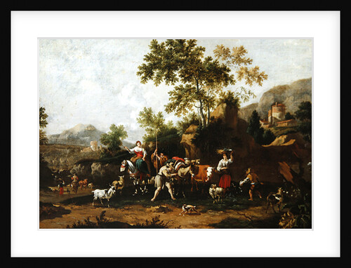 Italian landscape with figures and animals by Johannes van der Bent