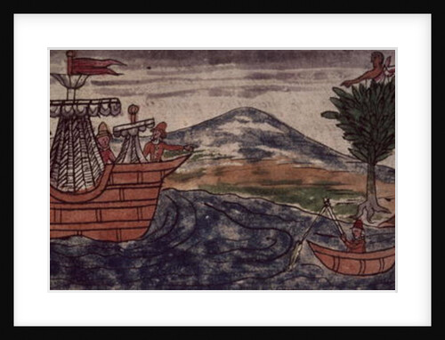 An Indian spy observes the arrival of a Spanish ship on the Mexican coast, 1579 by Diego Duran