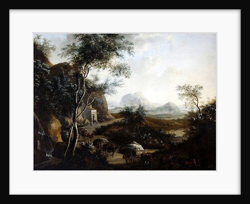 Landscape with a convoy of horses and carts by Frederick de Moucheron