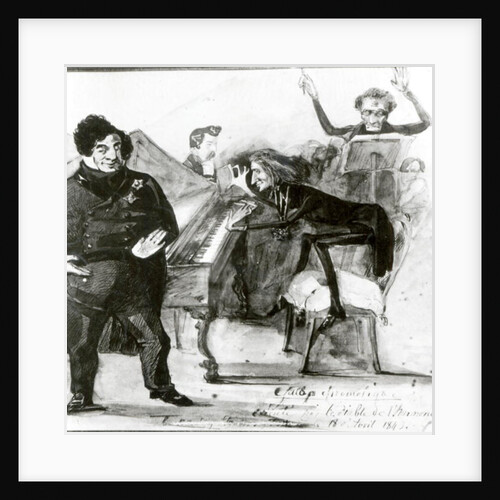 Galop Chromatique Caricature of Luigi Lablache, Franz Liszt at the piano and Francois Habeneck by Henri Lehmann