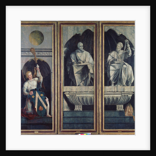 Angel presenting St. Stephen and St. James the Greater with the Arms of Jacques Coëne, Abbot of Marchiennes by Jan van Scorel