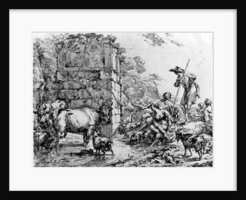 Cows and goats drinking at a pond by Nicolaes Pietersz. Berchem