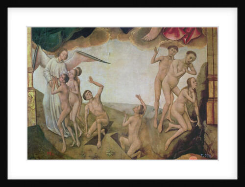 An angel welcomes the blessed into heaven while on the right the damned are being dragged down by devils to hell by Vrancke van der Stockt
