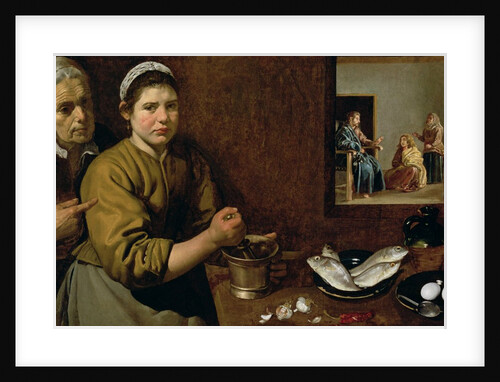 Kitchen Scene with Christ in the House of Martha and Mary, c.1618 by Diego Rodriguez de Silva y Velazquez