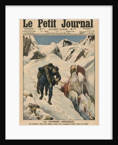An heroic round, an Alpine postman rescuing a traveller stuck in the snow by French School