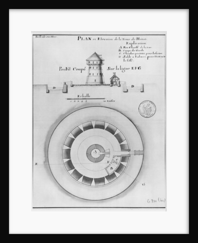 Belle Isle en Mer, plan and elevation of the tower of Houat, 1745 by French School