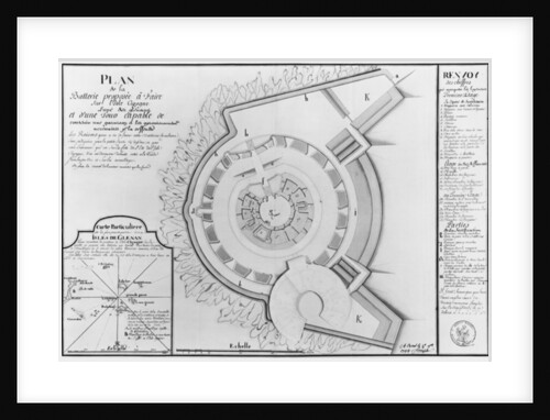 Plan of the project of a battery on the Ile Cigogne and map pf the Glenan Isles, 1745 by French School