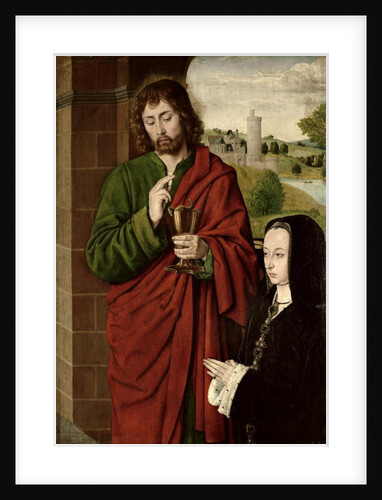 Anne of France Lady of Beaujeu, Duchess of Bourbon, presented by St. John the Evangelist, right hand wing of a triptych, c.1492-93 by Master of Moulins