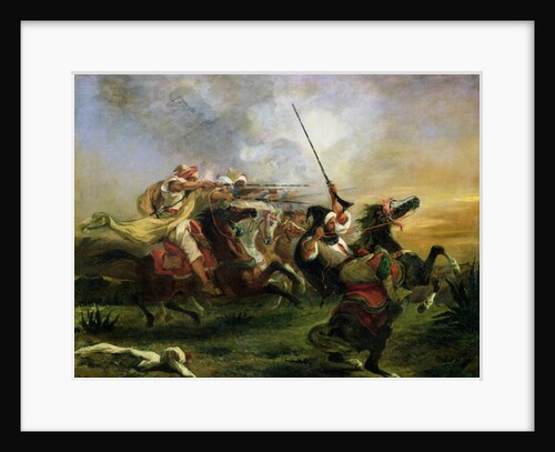 Moroccan horsemen in military action, 1832 by Ferdinand Victor Eugene Delacroix