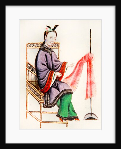 A Chinese Woman making a fishing net, Qianlong Period by School Chinese