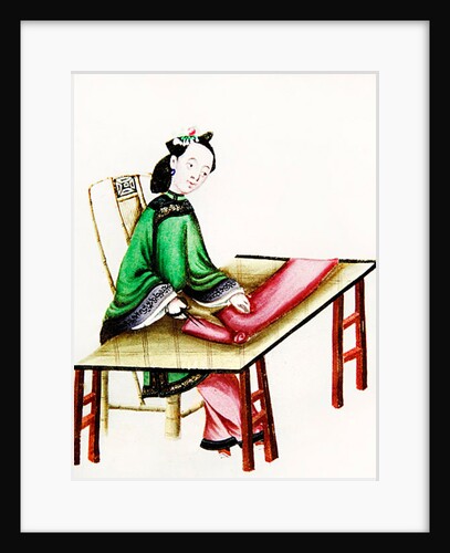 A Chinese Woman cutting cloth, Qianlong Period by School Chinese