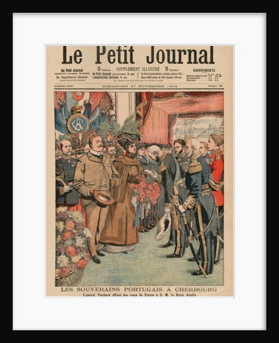 The Portuguese sovereigns in Cherbourg, Admiral Touchard offering French roses to Her Majesty Queen Amelie of portugal, by French School