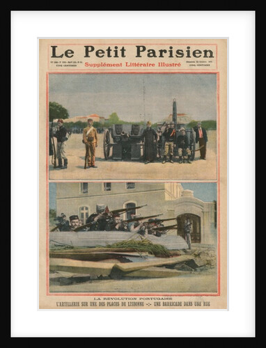 Portuguese Revolution, Artillery on a square of Lisbon, a barricade in a street by French School