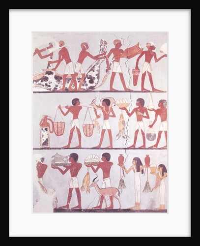 Scene of butchers and servants bringing offerings by Egyptian 18th Dynasty