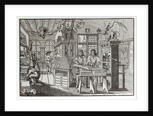 Interior of a printing works in Nuremberg, 17th century by School German