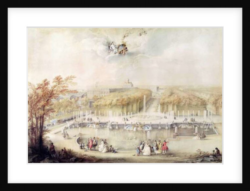 View of the Gardens and the Chateau of Versailles from the Neptune Fountain by Jacqes Andre Portail