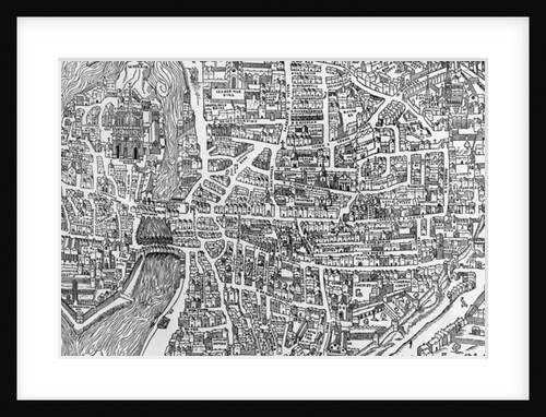 Detail from a map of Paris in the reign of Henri II showing the quartier des Ecoles, 1552 by French School
