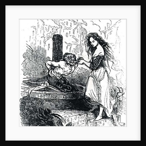 Esmeralda giving Quasimodo a drink by Tony Johannot