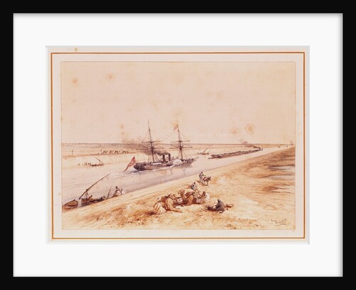 A Turkish Paddle Steamer Going Up the Suez Canal, from a souvenir album to commemorate the Voyage of Empress Eugenie at the Inauguration in 1869 by Edouard Riou