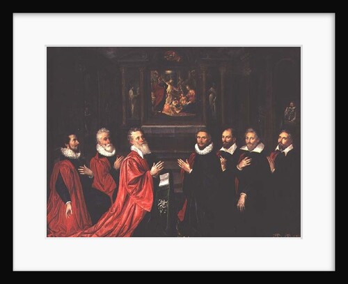 The Corps de Ville praying before an altarpiece of the Nativity, 1614 by French School