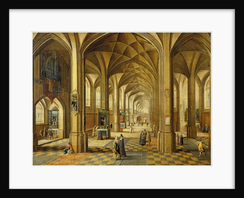 Interior of a Gothic style church with three naves by Hendrik the Younger Steenwyck