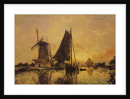 In Holland, Boats near a Windmill, 1868 by Johan-Barthold Jongkind