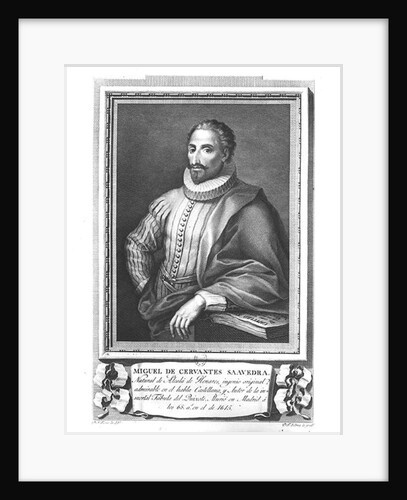 Portrait of Miguel de Cervantes Saavedra engraved by Fernando Selma by Gregorio (after) Ferro