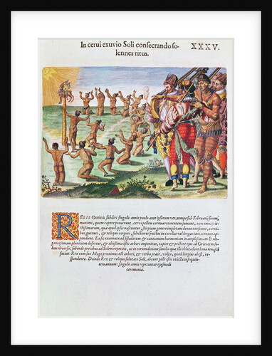 Sun worshipping ritual with an offering of a deer by Jacques Le Moyne