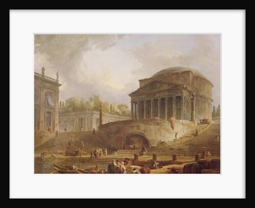 Porto di Ripetta in Rome, with the Pantheon, architectural tableau, 1766 by Hubert Robert